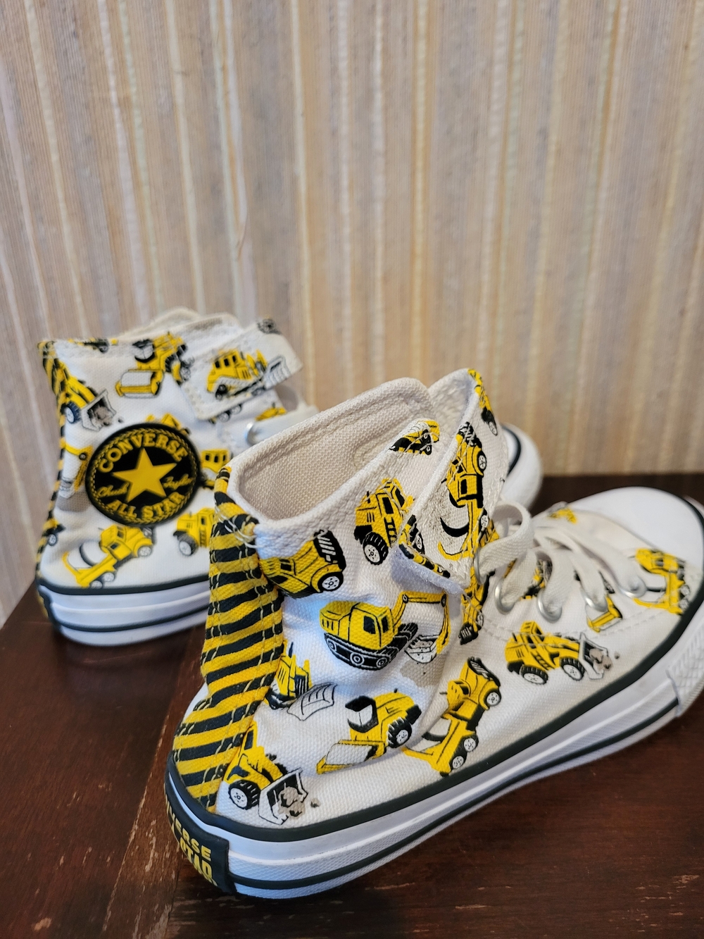 Converse Kids' CTAS High-Top Sneakers in White with Yellow Truck Print Size 12